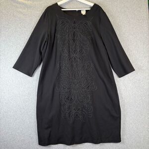 Chico's womens size 4 (XXL) dress 3/4 sleeve Sheath Black embroidered ponte knit